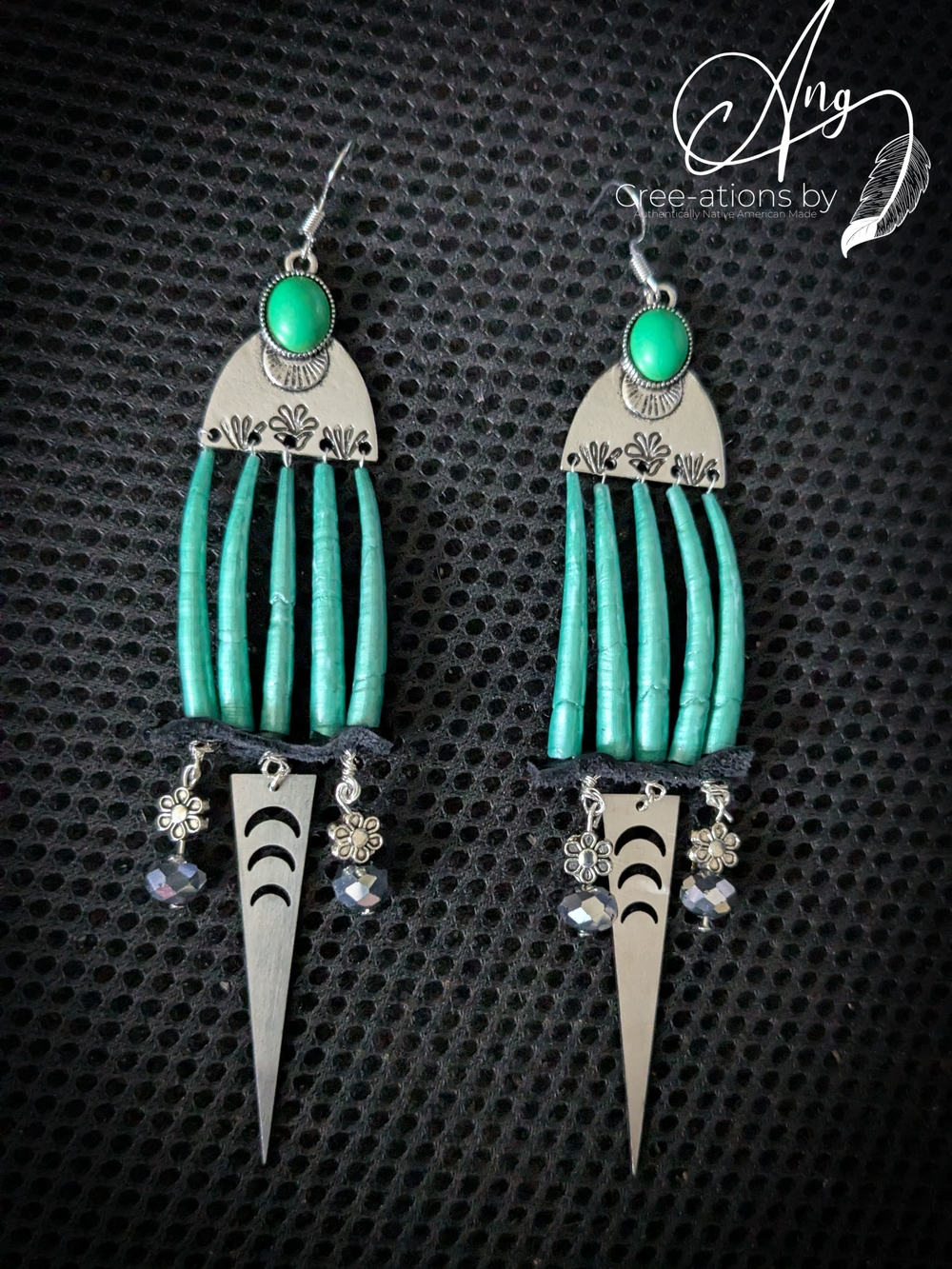 Unique Native American Made Green Dentalium Shell Statement Earrings